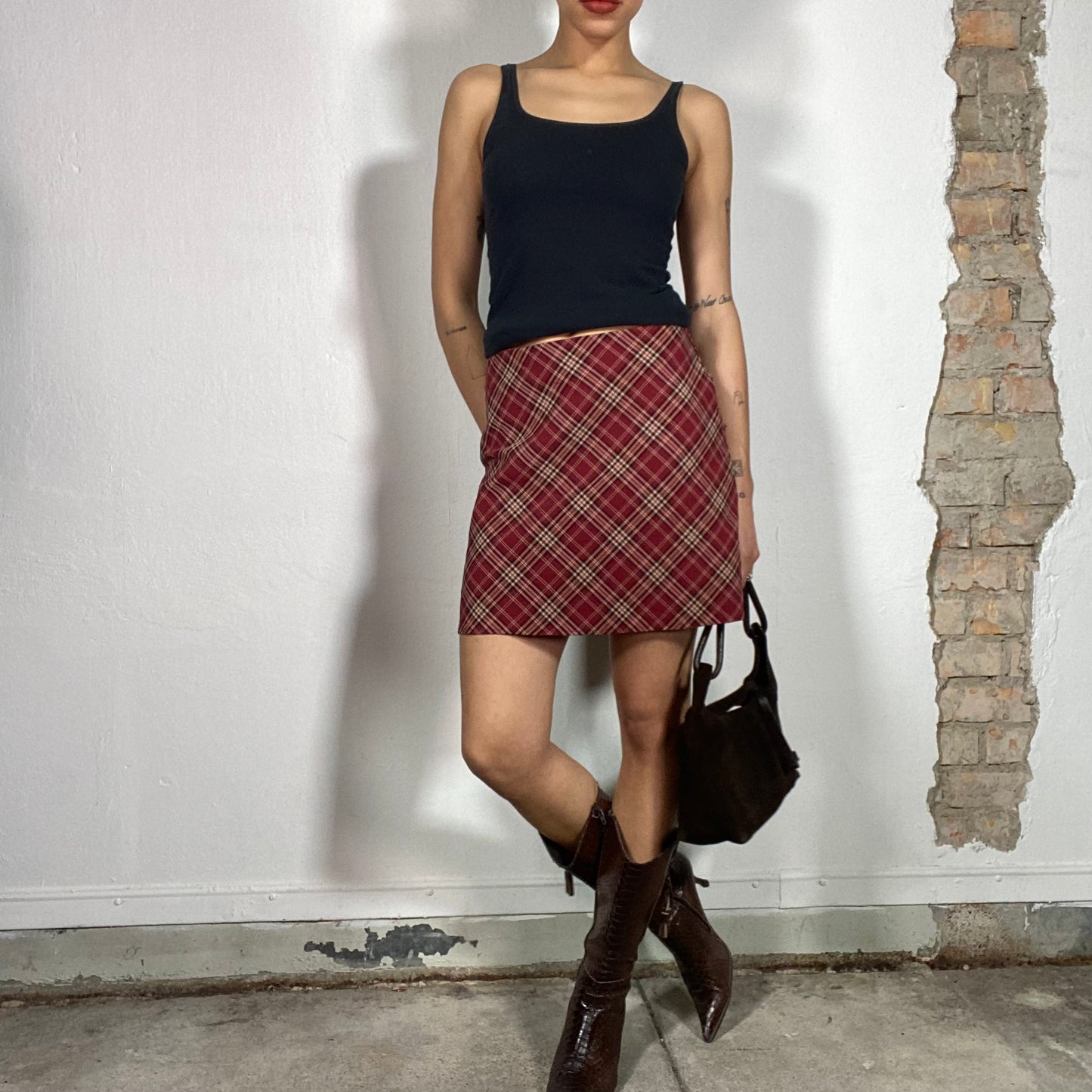 Vintage 90's Rachel Green Red Plaid Mini Skirt (M)