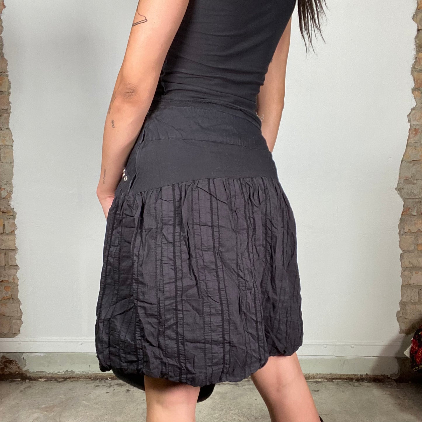 Vintage 2000's Gothic Black Mini Skirt with Eyelets and Lace Up Detail (S)