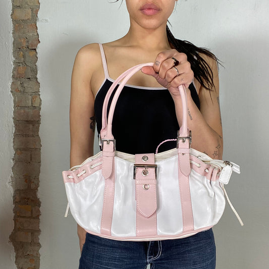 Vintage 2000's Coquette White and Pink Faux Leather Shoulder Bag