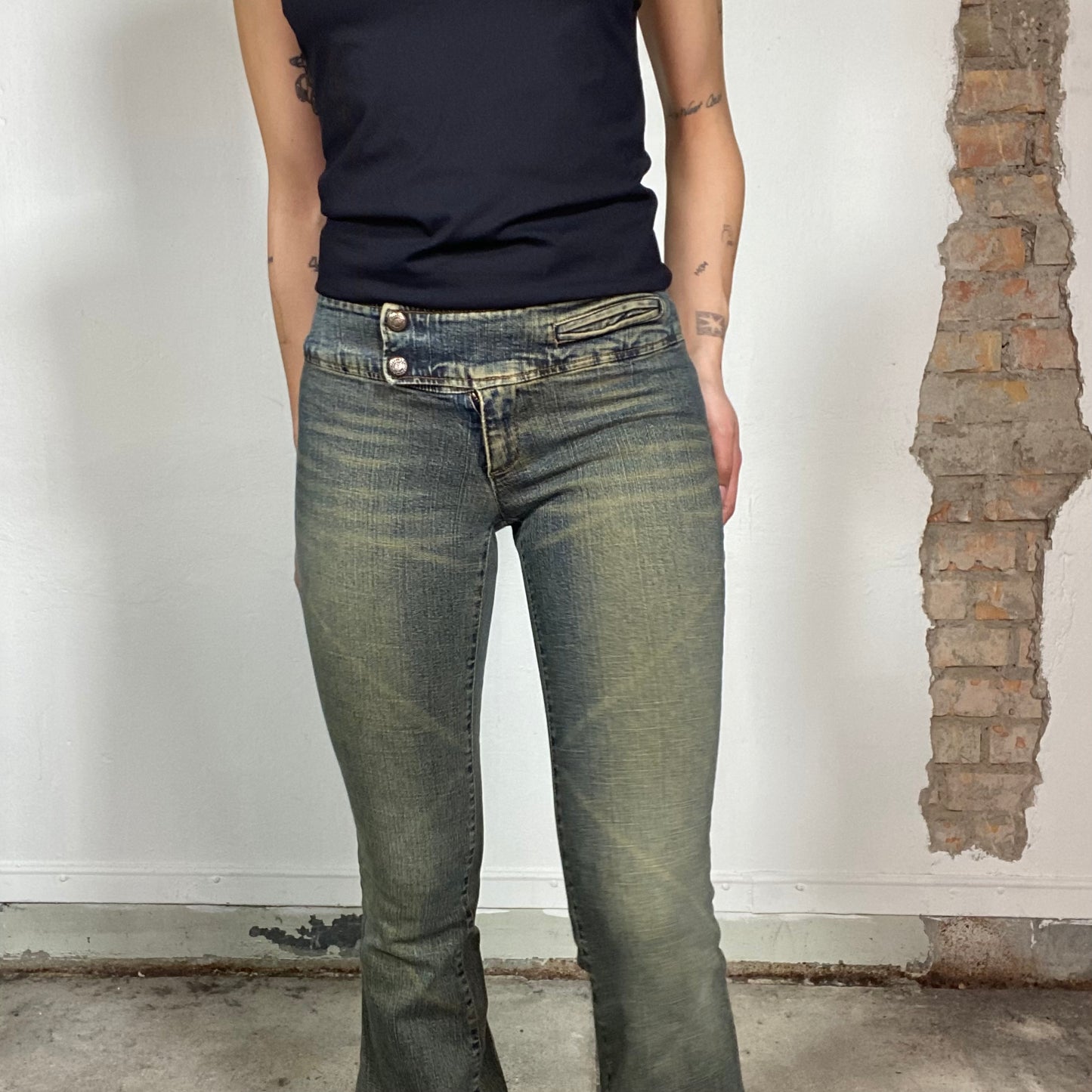 Vintage 90's Grunge Brownish Flared Jeans with Double Button (S)