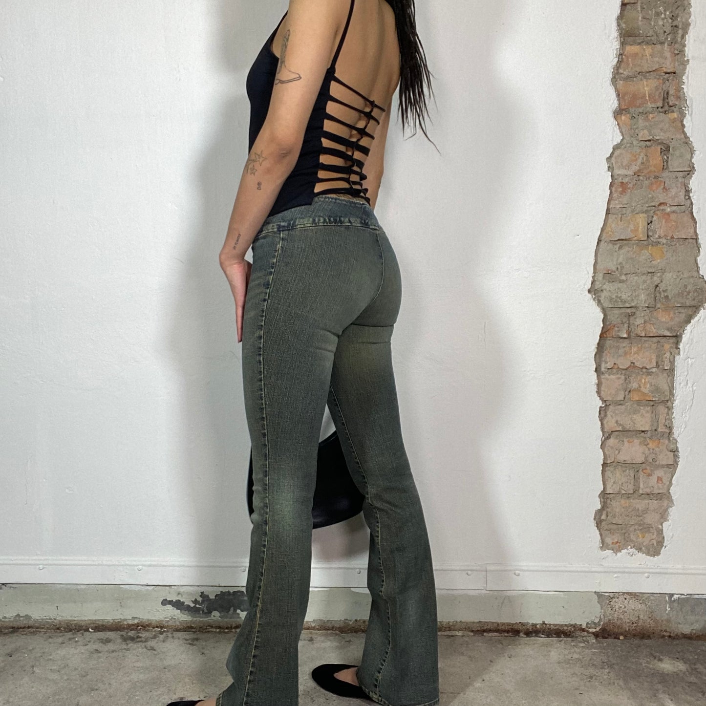 Vintage 90's Grunge Brownish Flared Jeans with Double Button (S)