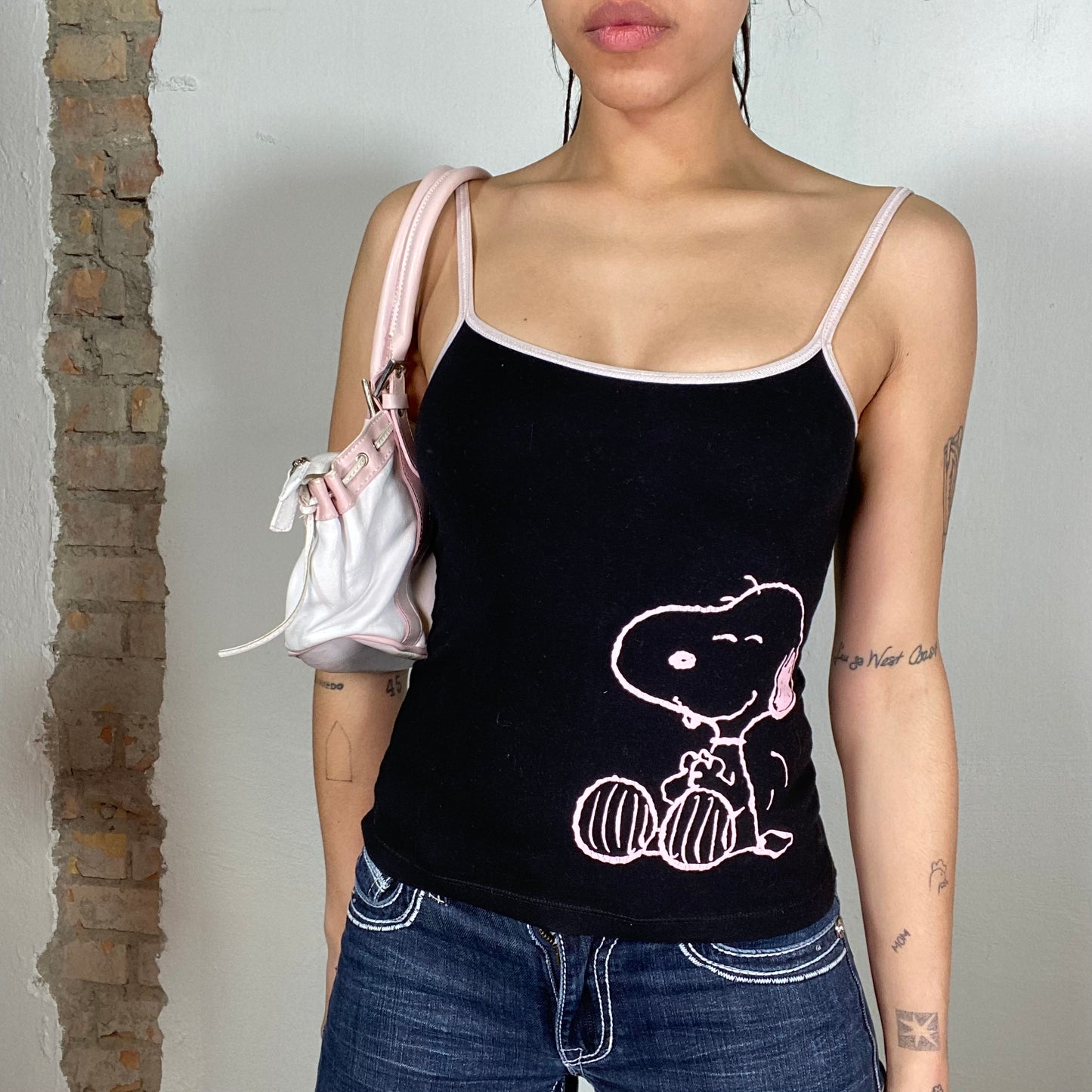 Vintage 2000's Snoopy Black Cami Top with White Trim (S)