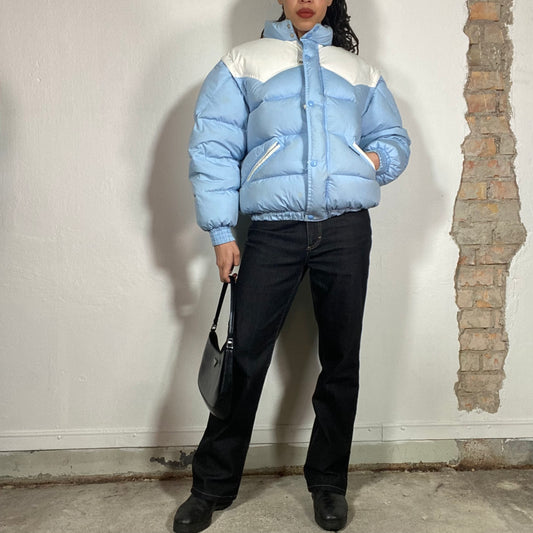 Vintage 90's Winter Baby Blue and White Puffer Jacket (S)