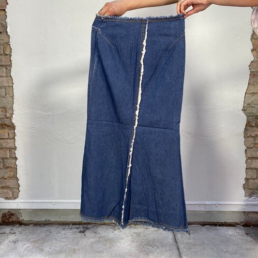 Vintage 90's Hippie Denim Maxi Skirt with Undone Hem (XS)