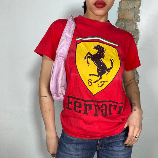 Vintage 2000's Ferrari Red Shirt with Big Yellow Logo Print (M/L)