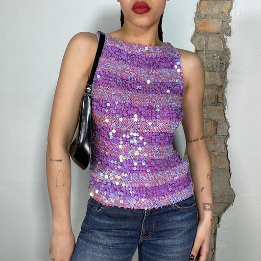 Vintage 2000's Festival Purple and Lilac Sequin Striped Tank Top (S)