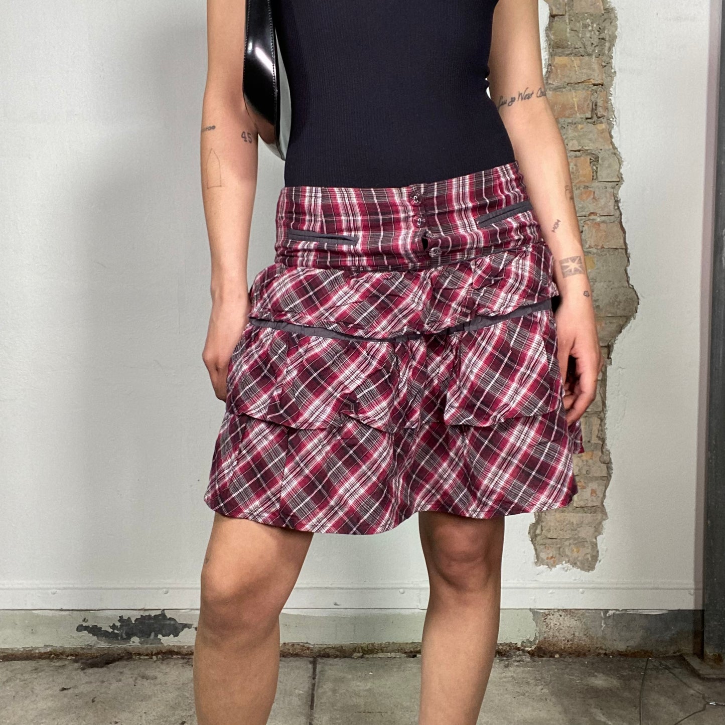 Vintage 2000's Sleaze Red Plaid Layered Mini Skirt (S)