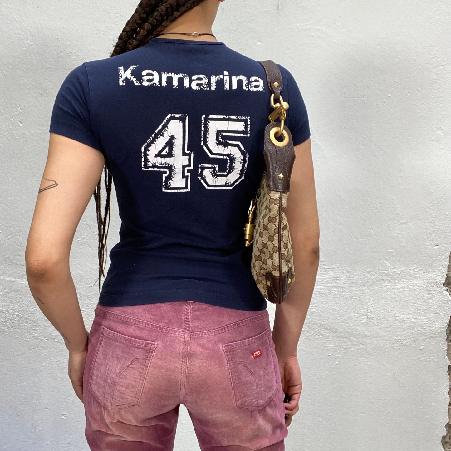 Vintage 2000's Sporty Navy Baby Tee with '45' Print (S)