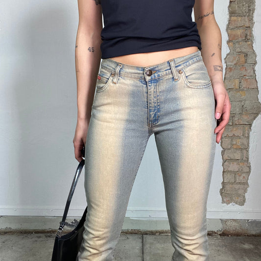 Vintage 2000's Grunge Beige Washed Flared Jeans (S)