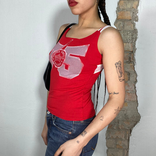 Vintage 2000's Sporty red Tank Top with '75' and White Net Back (S)