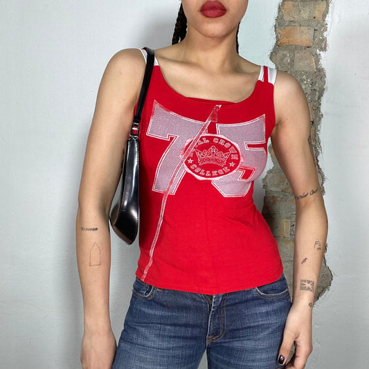 Vintage 2000's Sporty red Tank Top with '75' and White Net Back (S)