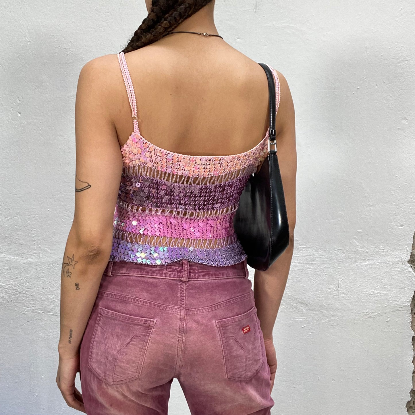 Vintage 2000's Festival Pink Crochet Sequin Top (S)