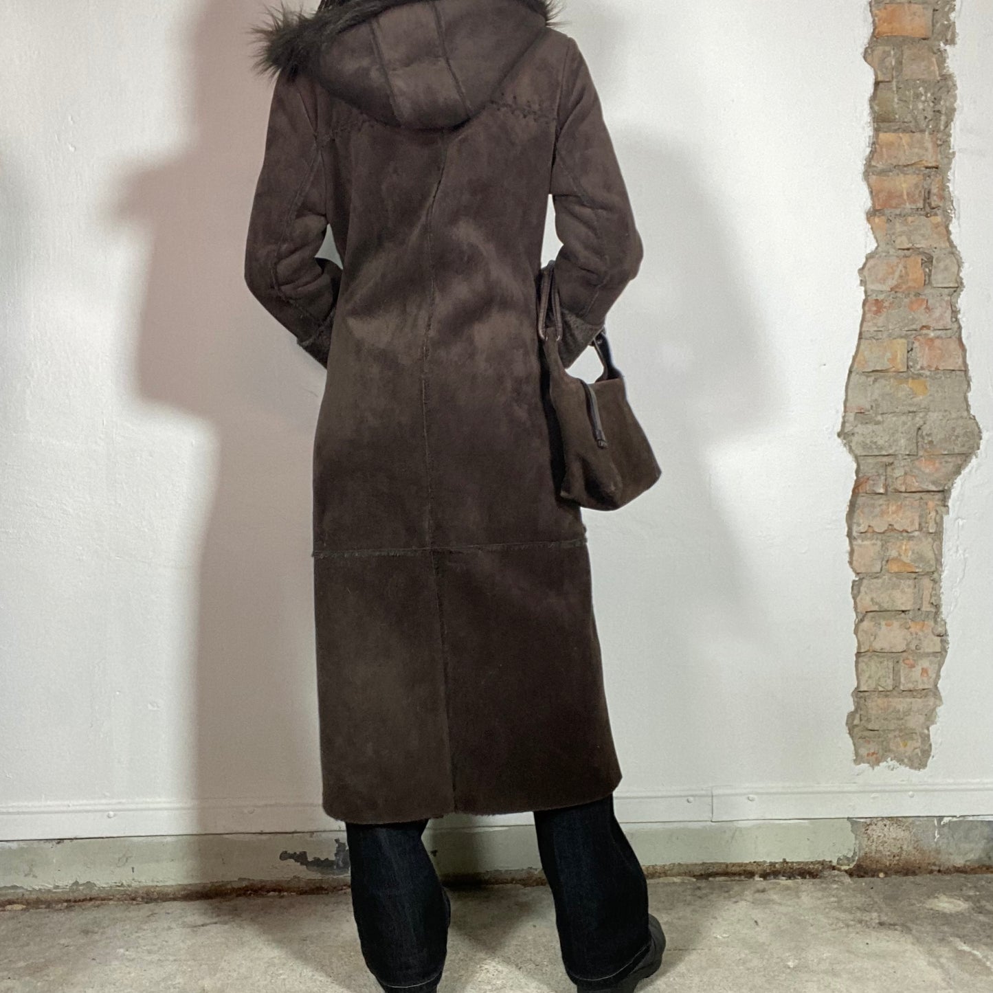 Vintage 2000's Winter Dark Brown Afghan Maxi Coat with Hood (S)