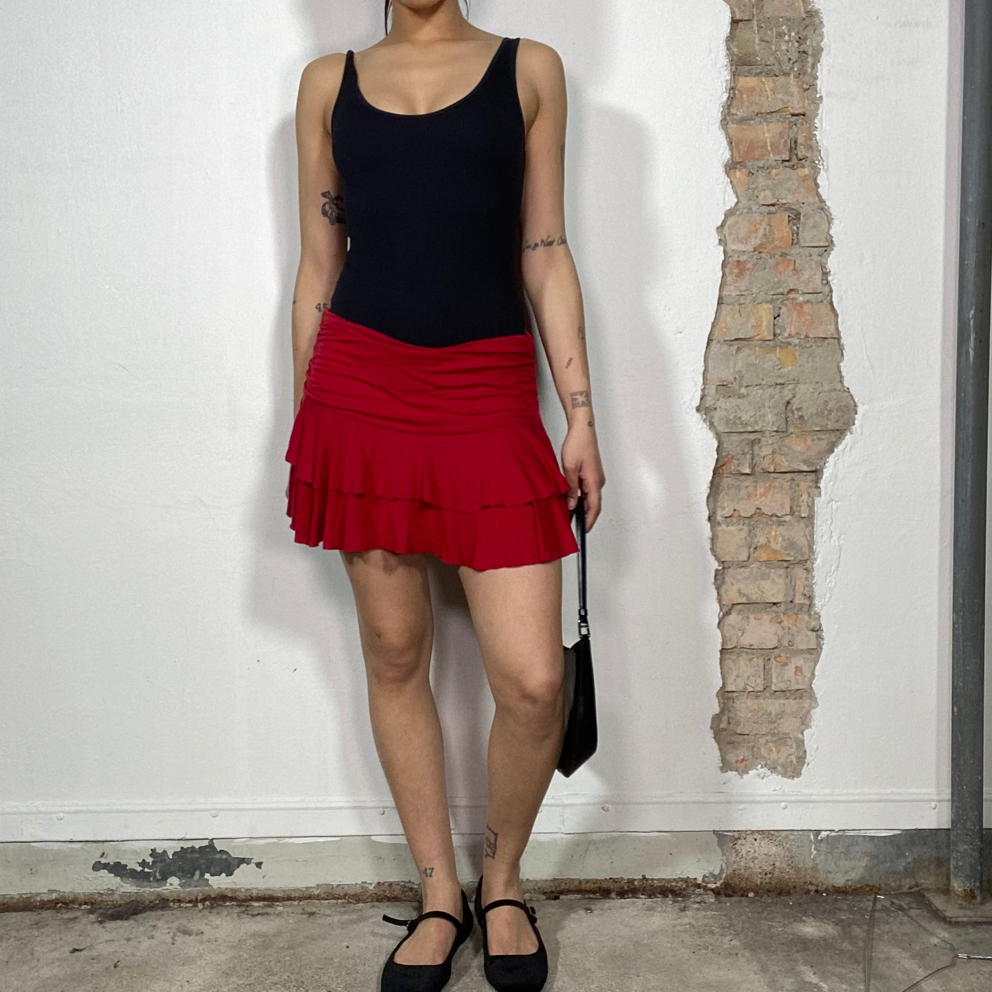 Vintage 2000's Sporty Red Stretchy Layered Mini Skirt (S)