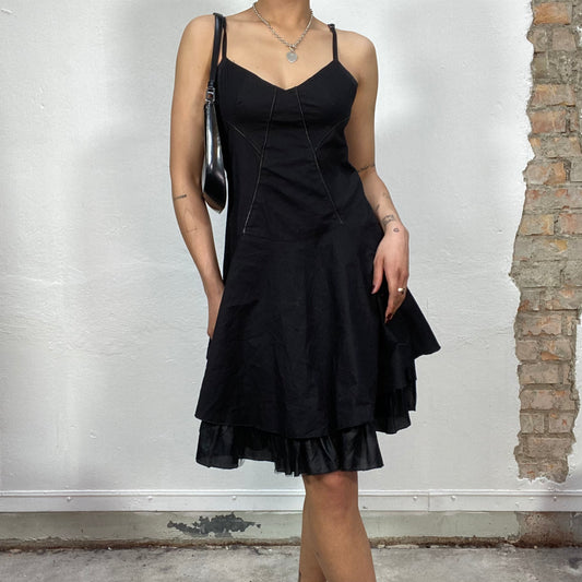 Vintage 2000's Gothic Black Layered Dress with Lace Up and Eyelid Back Detail (S)