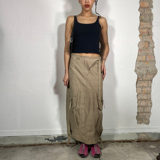 Vintage 2000's Techwear Beige Structured Cargo Maxi Skirt (M)