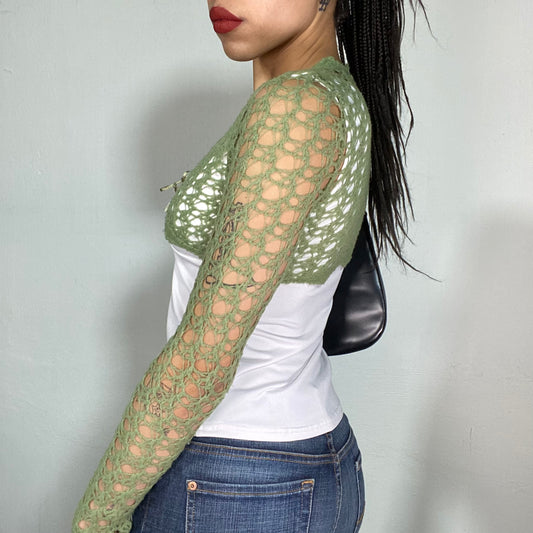 Vintage 2000's Fairy Khaki Green Knit Bolero (S)