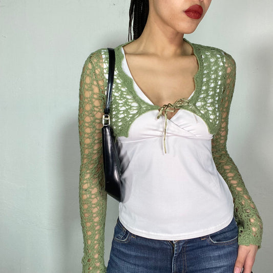 Vintage 2000's Fairy Khaki Green Knit Bolero (S)