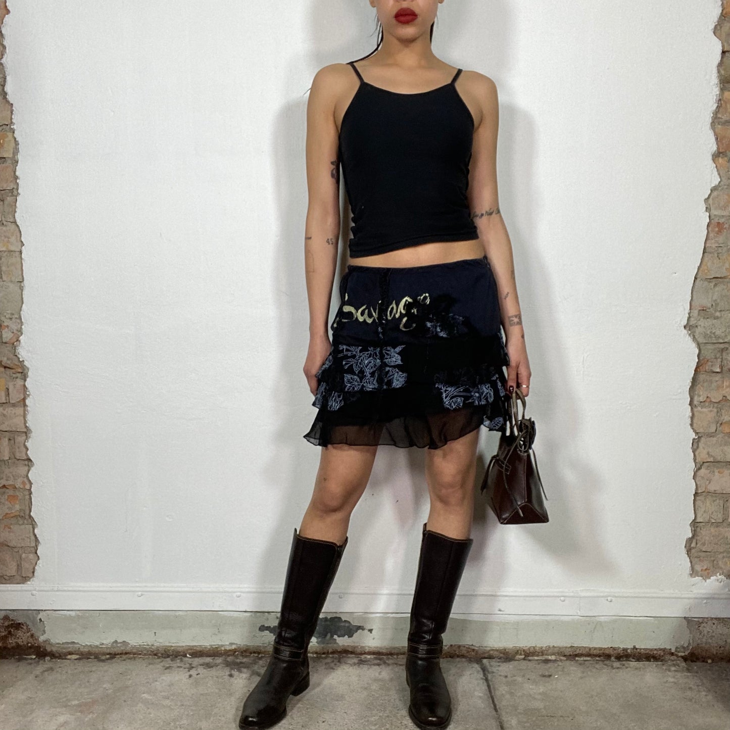 Vintage 2000's Culture Savage Grunge Black Layered Mini Skirt (S/M)