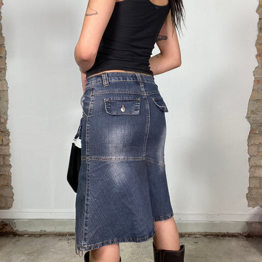 Vintage 2000's Downtown Girl Asymmetrical Denim Midi Skirt (S)