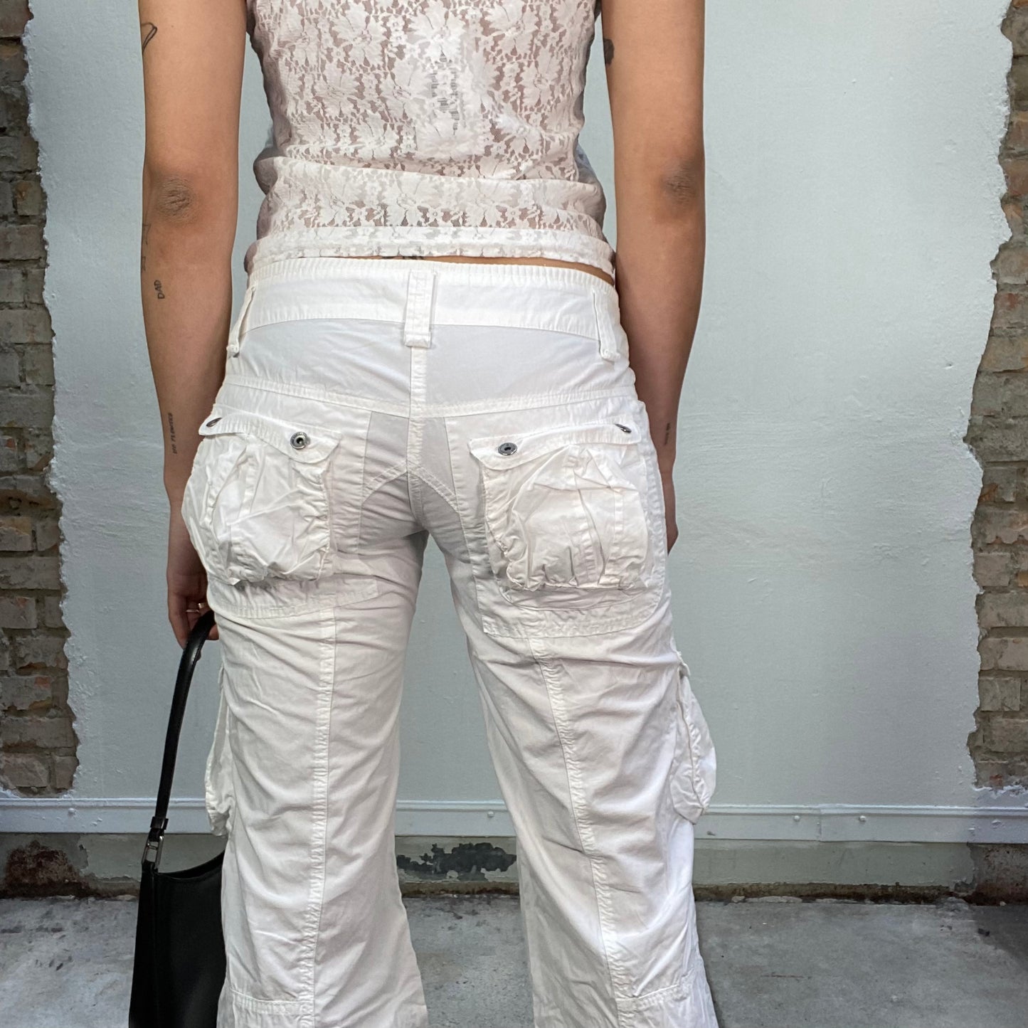 Vintage 2000's Grunge White Cargo Pants with Bronze Buttons (S)