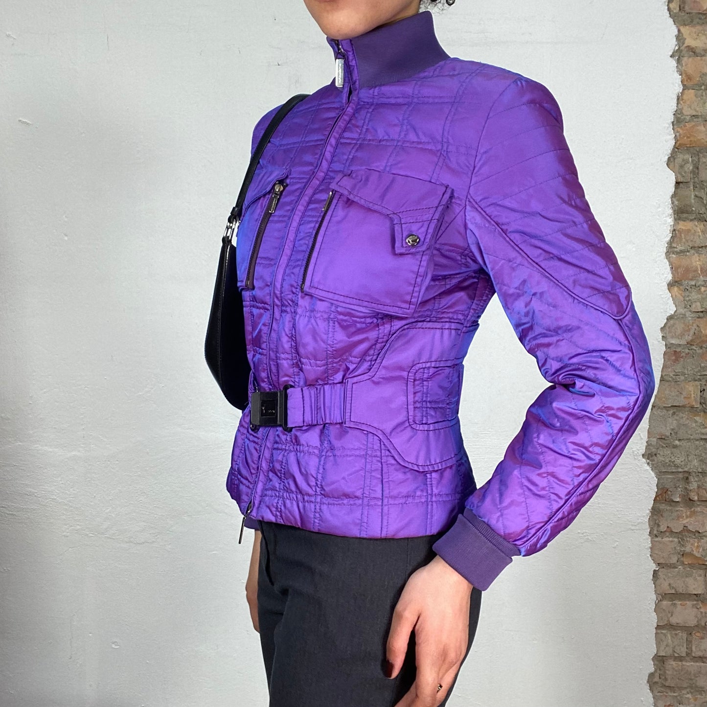 Vintage 2000's Archive Versace Purple Puffer Jacket with Waist Belt (XS)