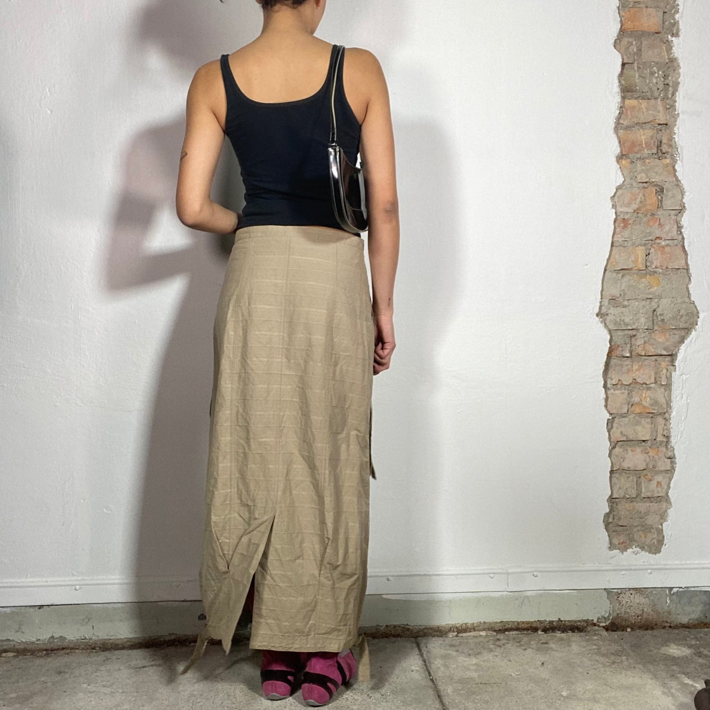 Vintage 2000's Techwear Beige Structured Cargo Maxi Skirt (M)