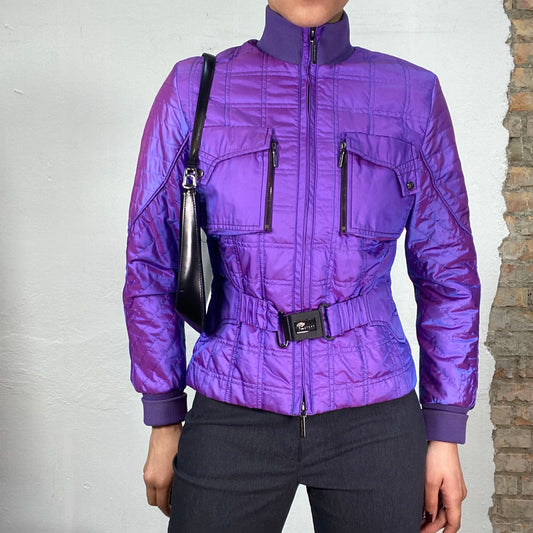 Vintage 2000's Archive Versace Purple Puffer Jacket with Waist Belt (XS)