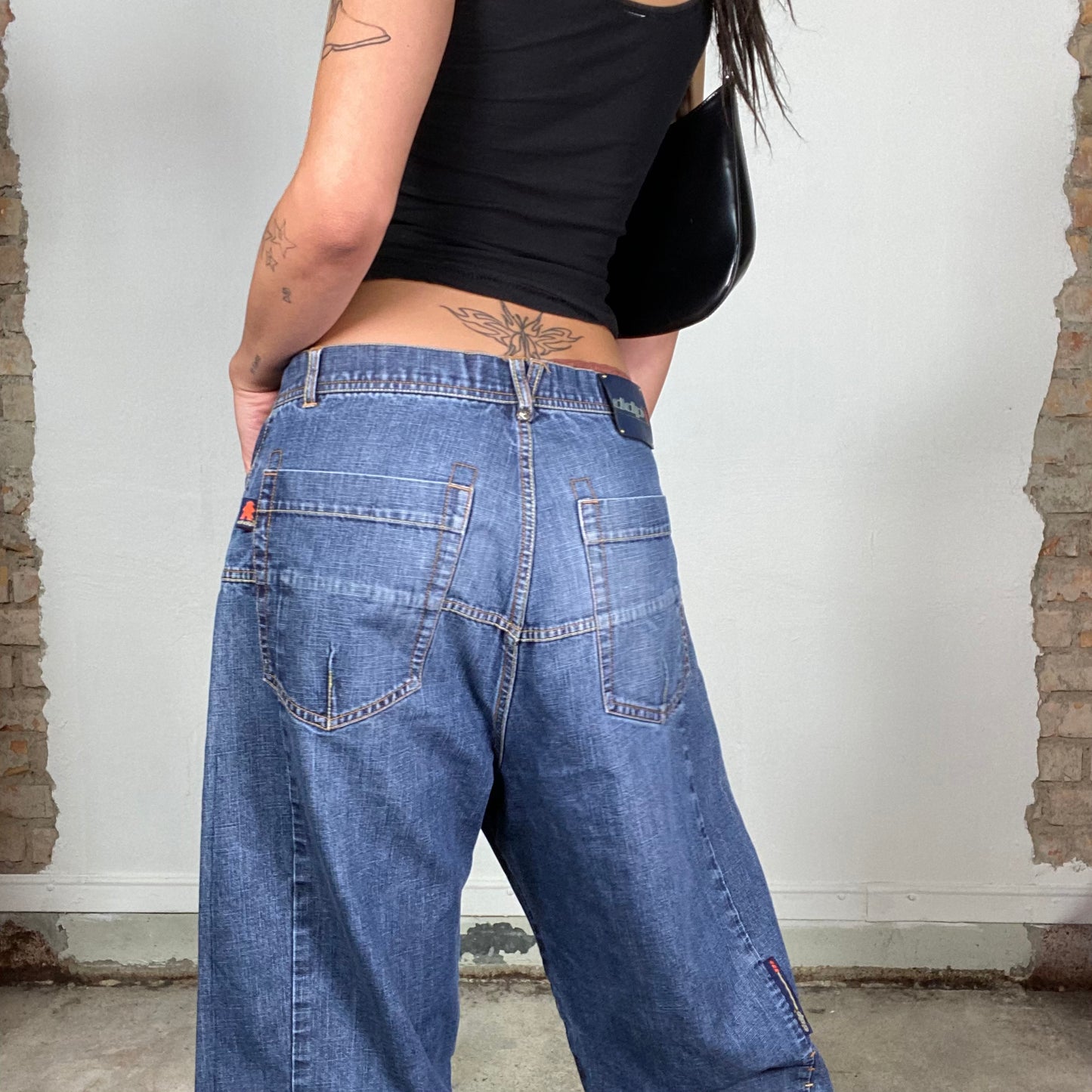 Vintage 2000's Bella Hadid Jorts with Orange Embroidery (M/L)