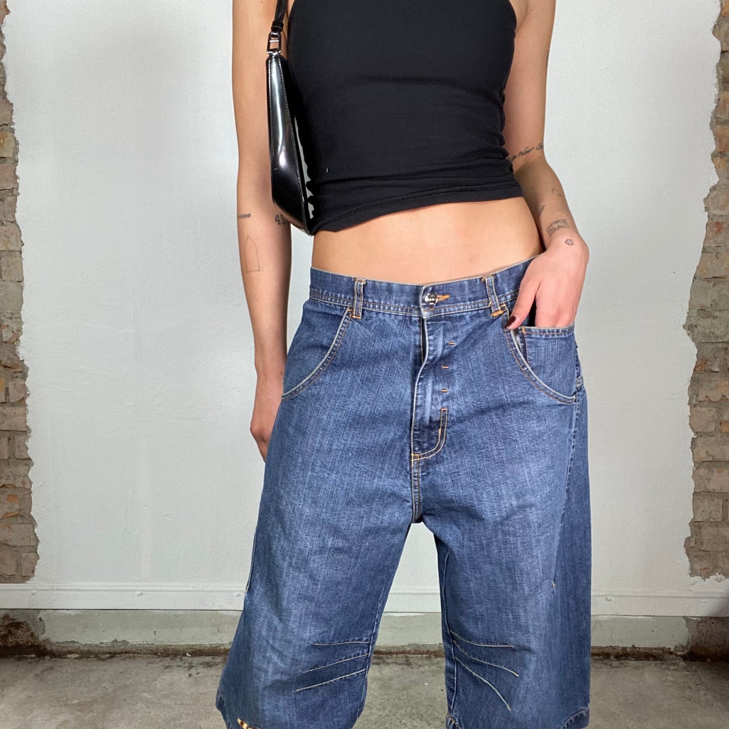 Vintage 2000's Bella Hadid Jorts with Orange Embroidery (M/L)