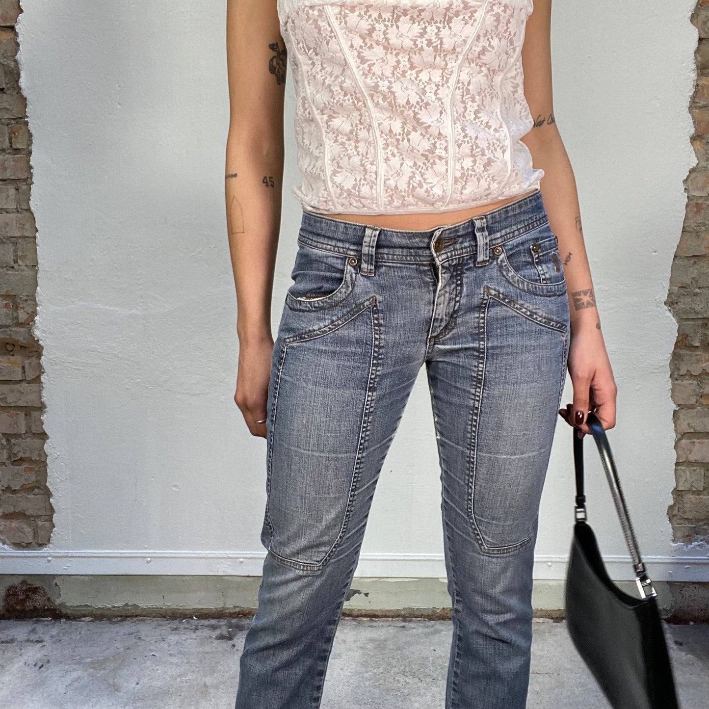 Vintage 90's Model Off Duty Carrot Jeans  with Patch Detail (S)