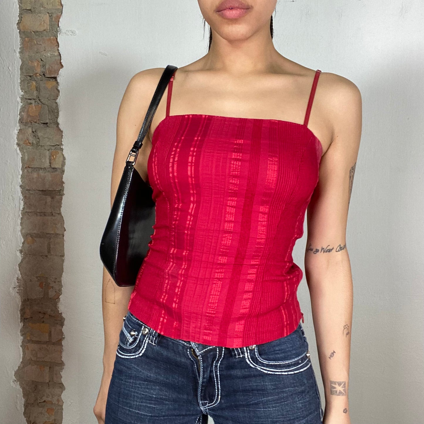 Vintage 90's Coquette Red Structured Stripes Top (S)