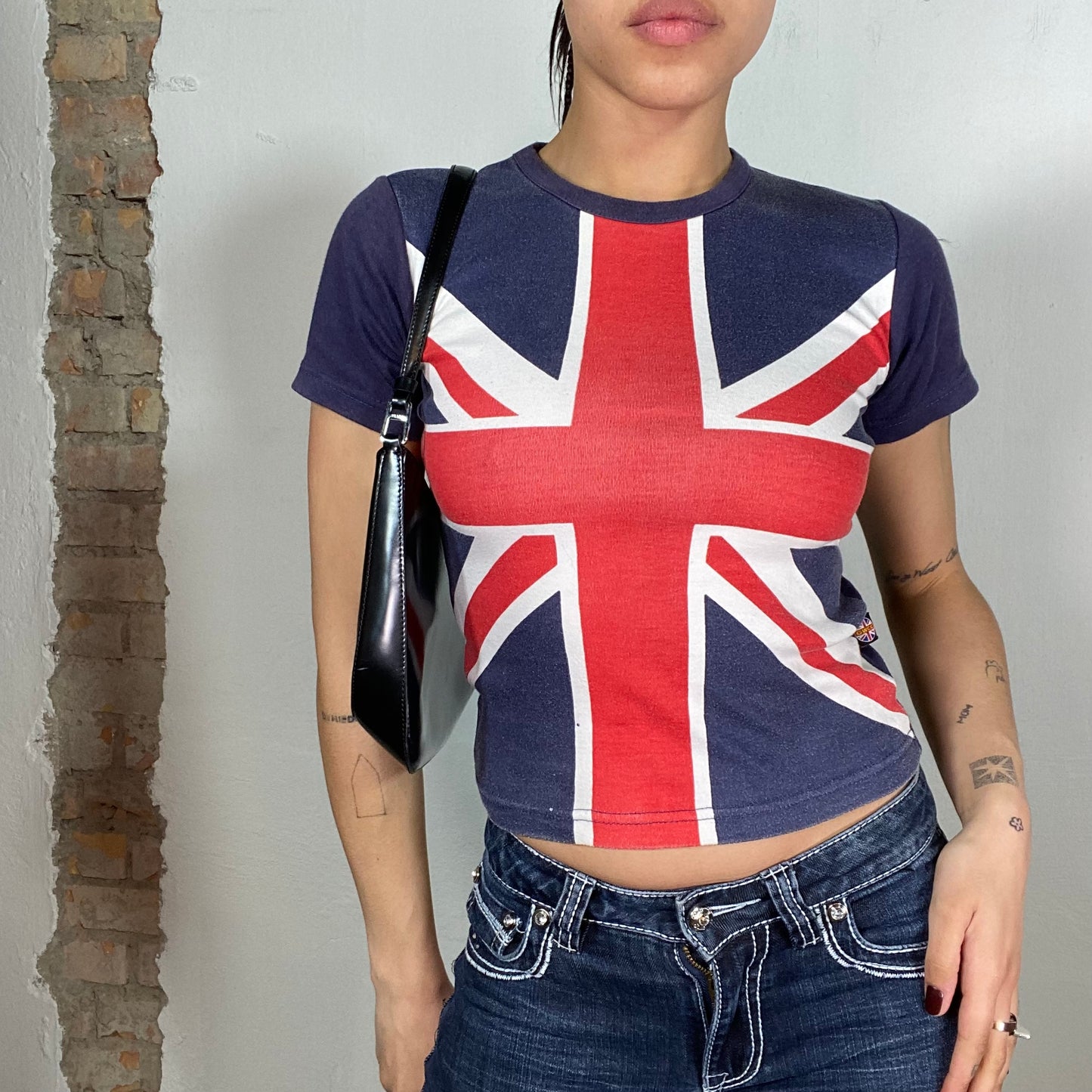 Vintage 90's Downtown Girl US Flag Baby Tee (XS)