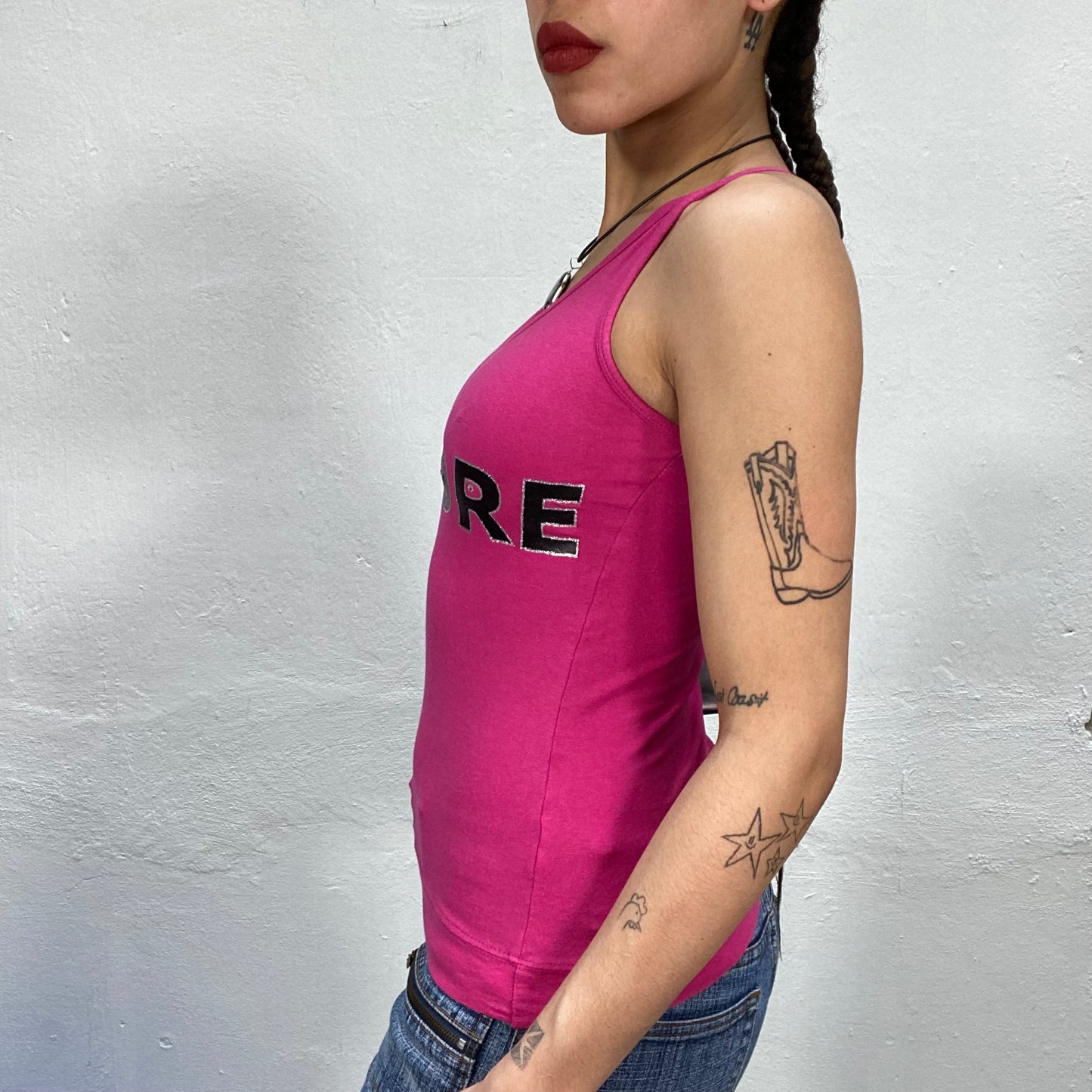 Vintage 2000's Skater Hot Pink Top with Black 'J'Adore'  Print (S)