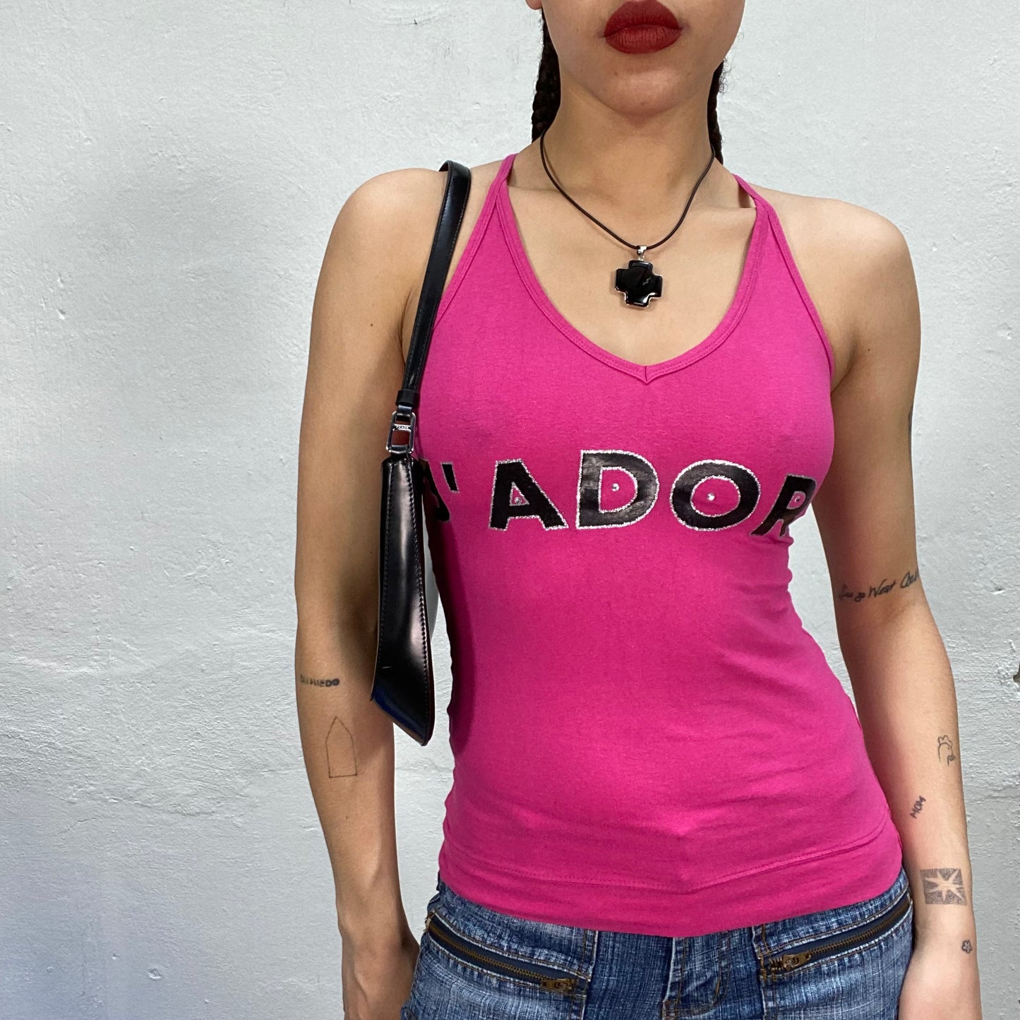 Vintage 2000's Skater Hot Pink Top with Black 'J'Adore'  Print (S)