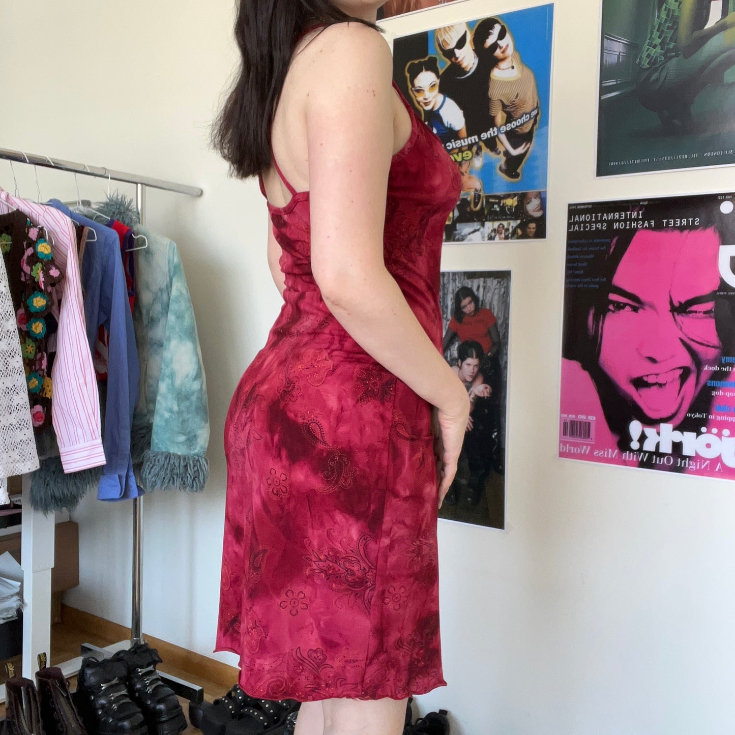 Vintage 90’s Witchy Red Paisley Midi Dress (L)