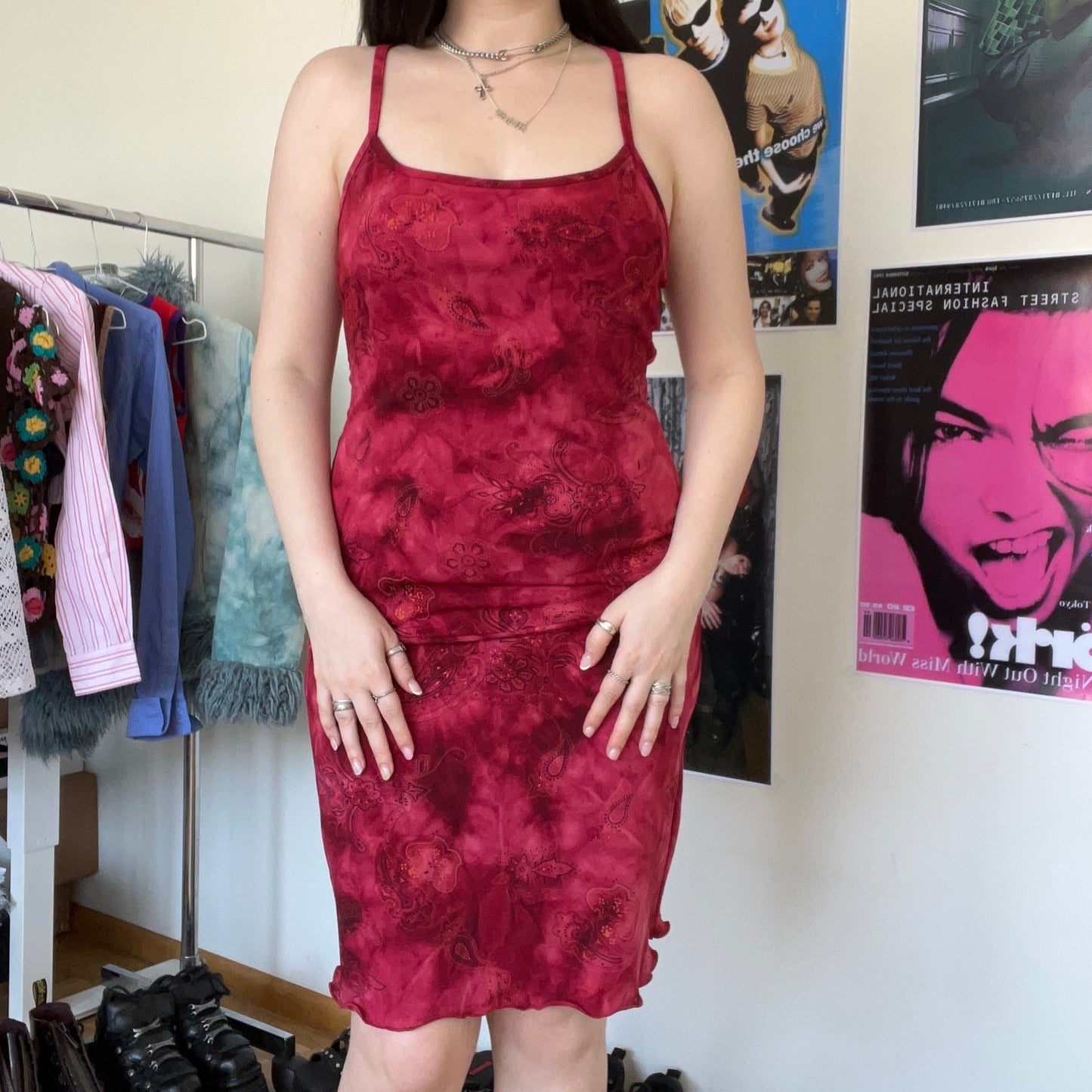 Vintage 90’s Witchy Red Paisley Midi Dress (L)