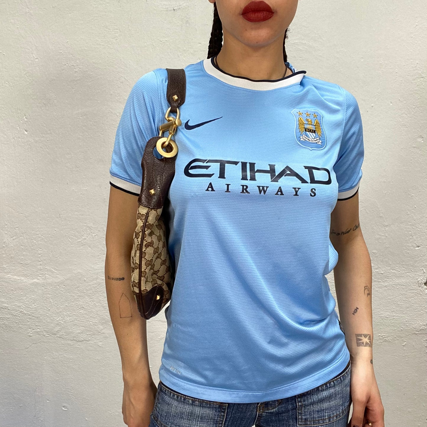 Vintage 90's Nike Sporty Baby Blue Tricot with 'Etihad Airways' Print (S)