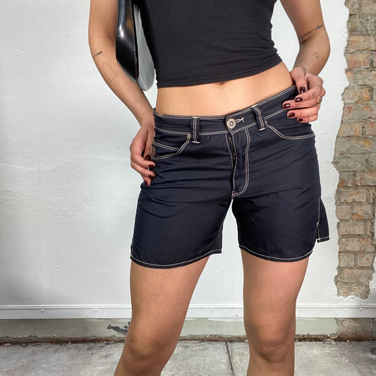 Vintage 2000's Downtown Girl Navy Bathing Shorts with Contrast Siching (S)