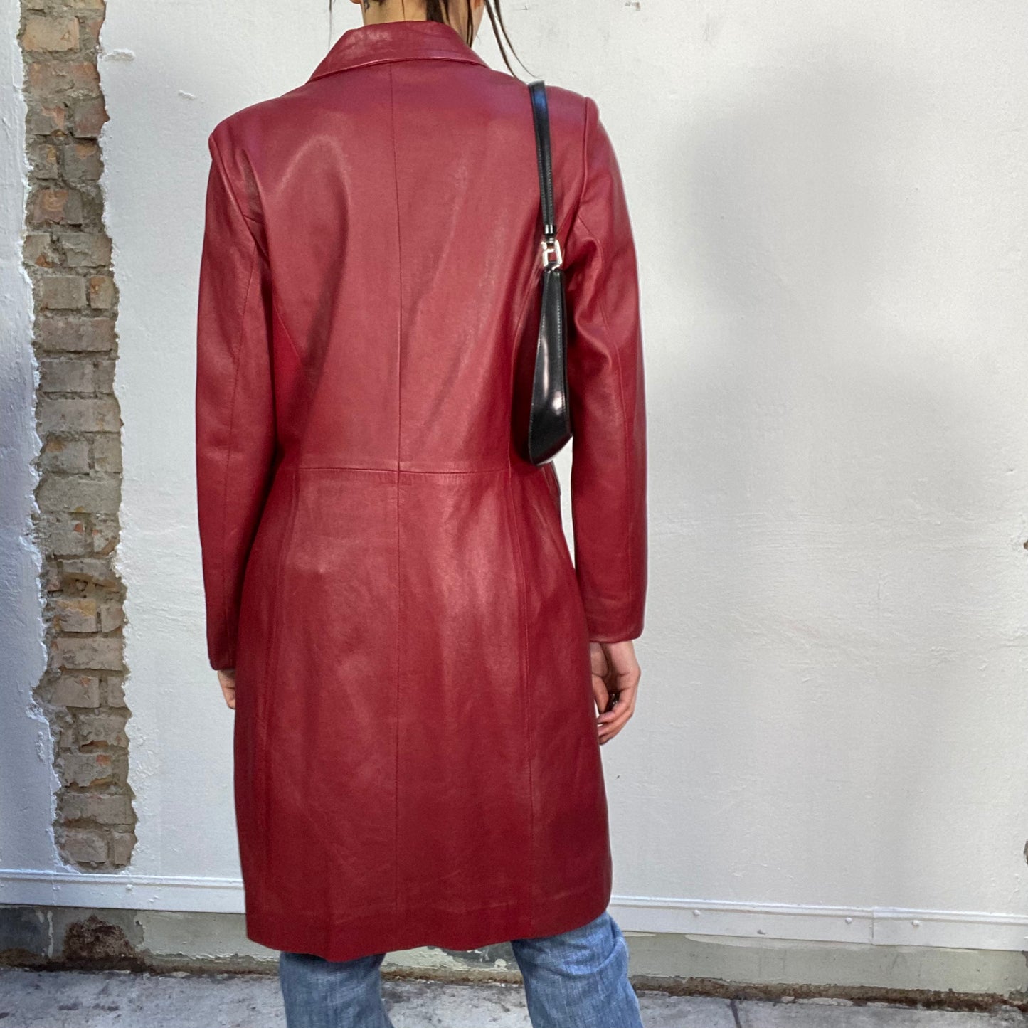 Vintage 90's Classic Bordeaux Leather Midi Coat (S)