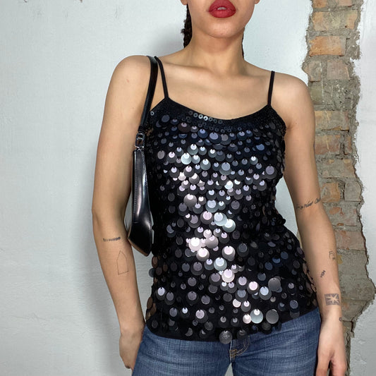 Vintage 2000's Festival Black Sequin Knit Top (S)