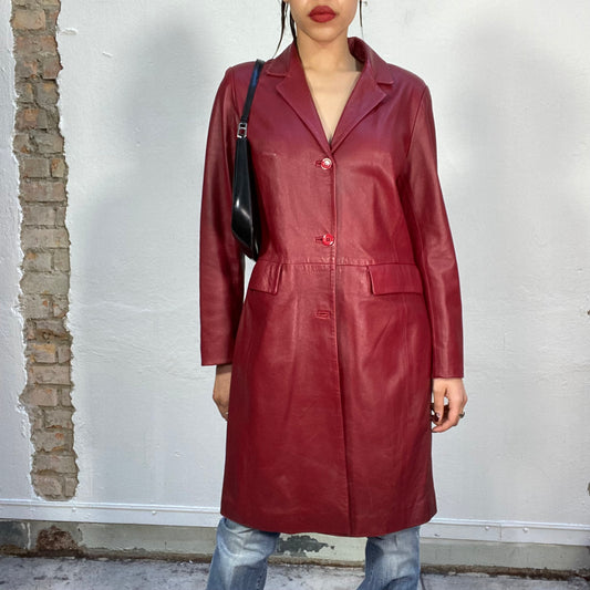 Vintage 90's Classic Bordeaux Leather Midi Coat (S)