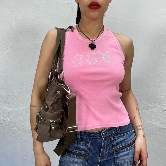 Vintage 2000's Playboy Pink Tank Top with '00' Rhinestone Print (S)