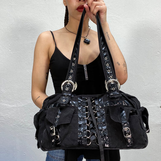 Vintage 2000's Grunge Black Bowling Big Shoulder Bag