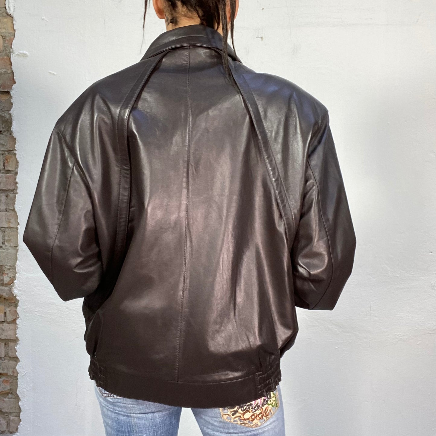 Vintage 2000's Model Off Duty Black Baggy Leather Jacket (L)