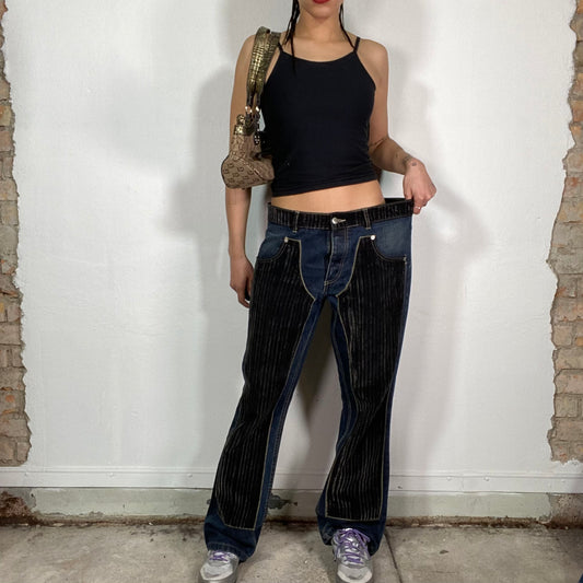 Vintage 2000's Grunge Flared Jeans with Cord Patches (L)