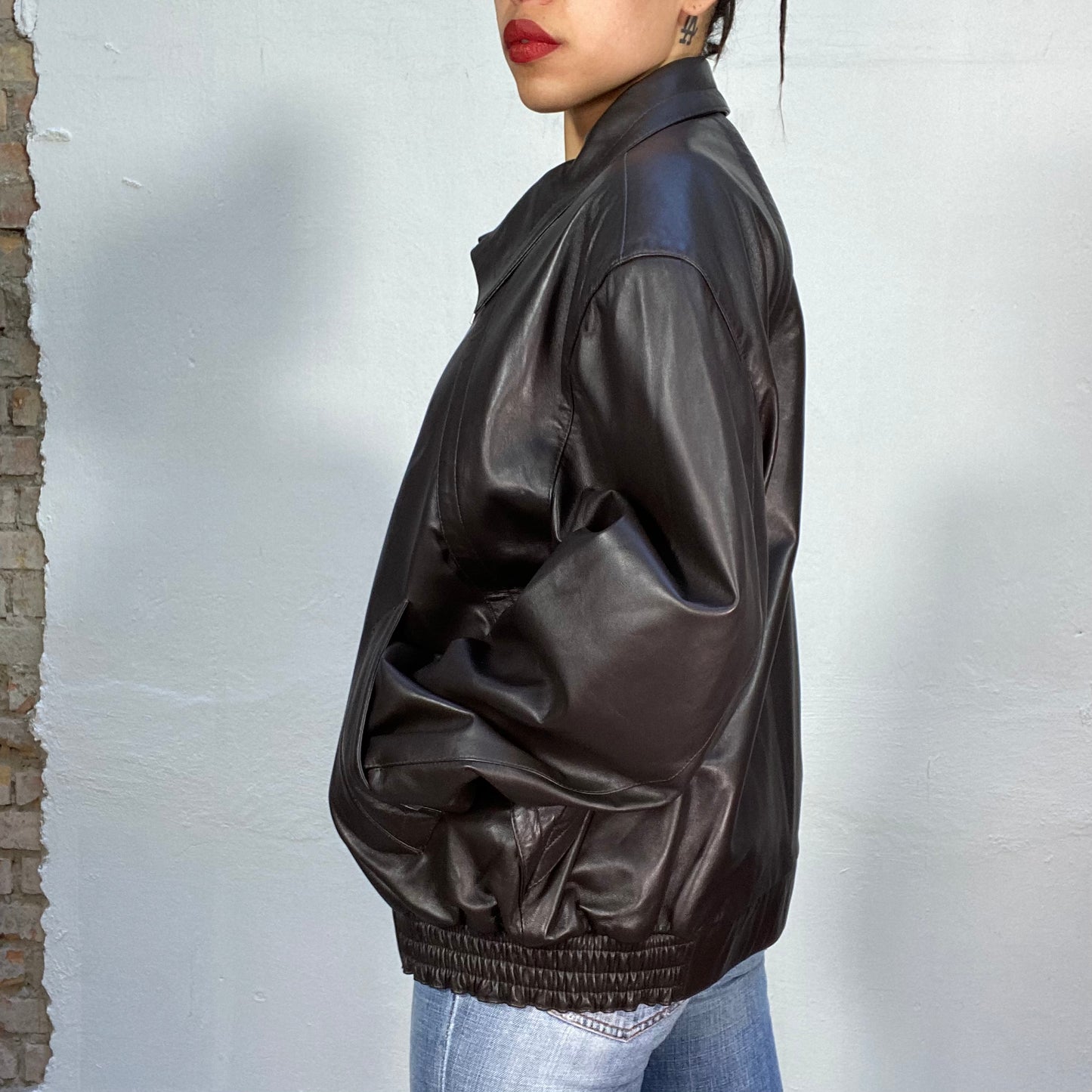 Vintage 2000's Model Off Duty Black Baggy Leather Jacket (L)