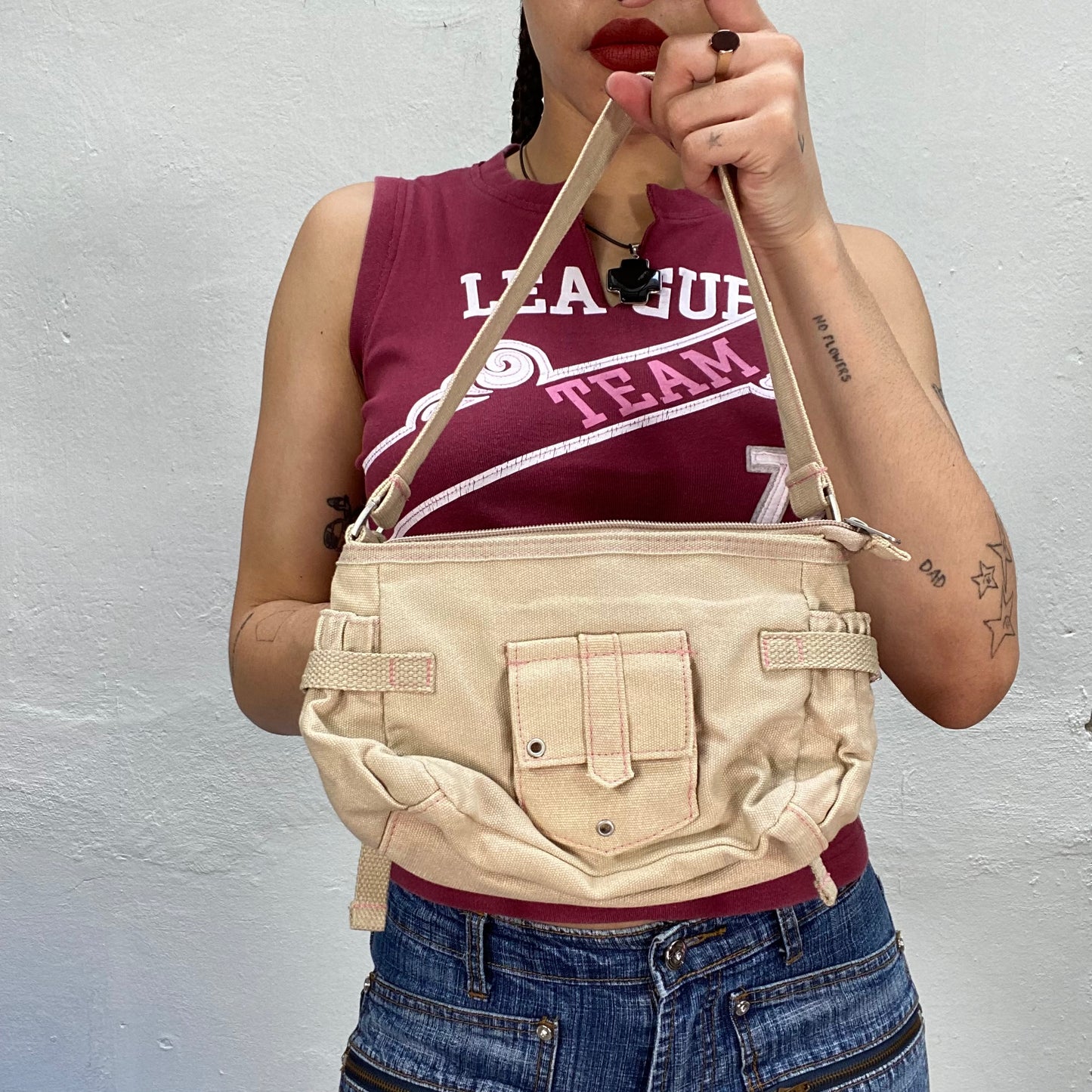 Vintage 90's Sporty Beige Cargo Shoudler Bag