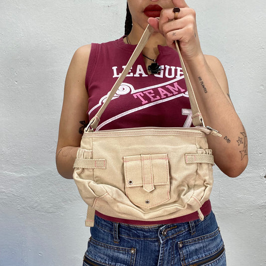 Vintage 90's Sporty Beige Cargo Shoudler Bag