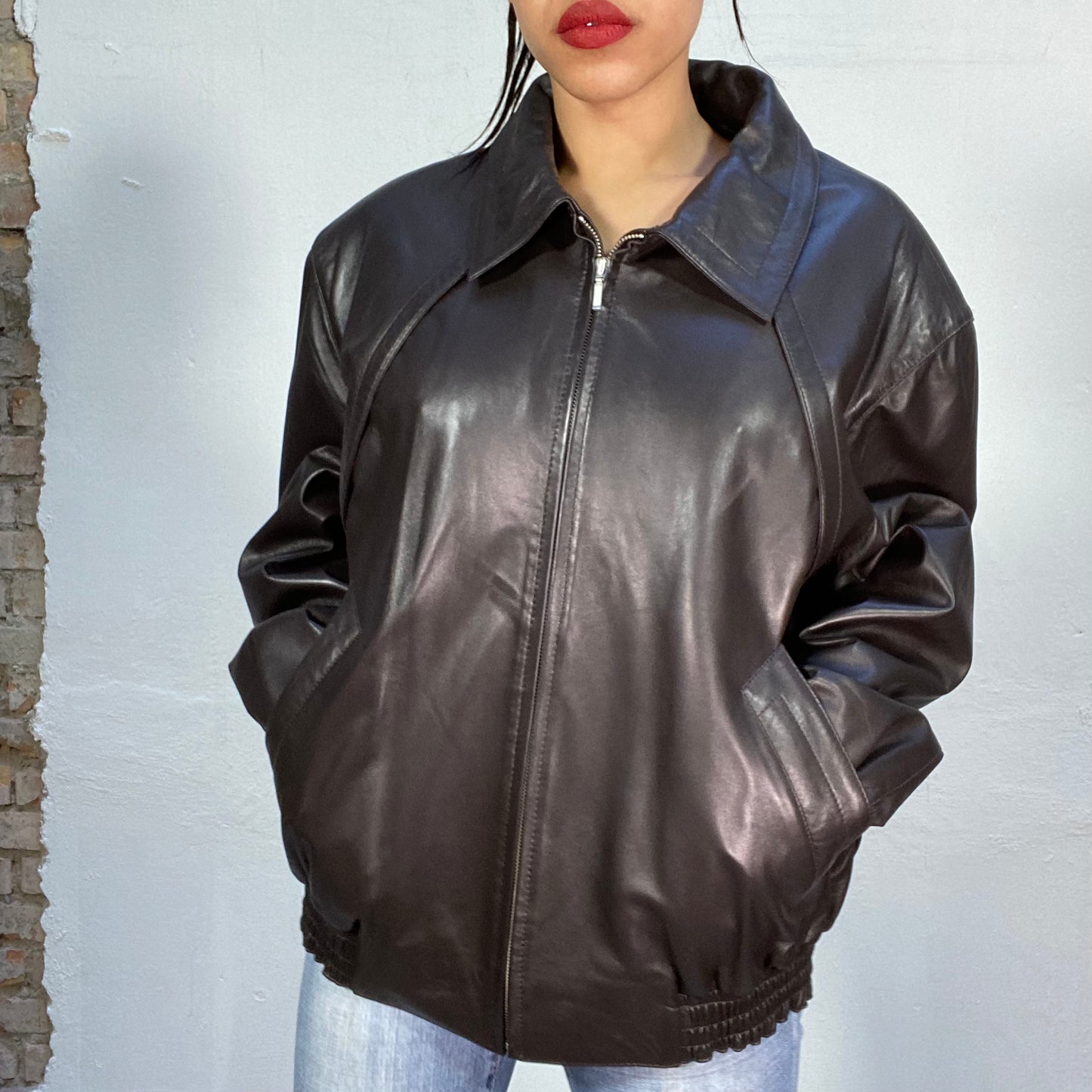 Vintage 2000's Model Off Duty Black Baggy Leather Jacket (L)